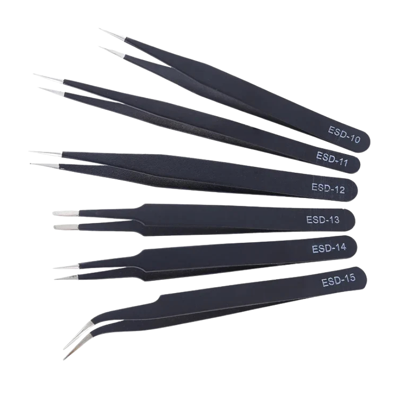 6PCS ESD Stainless Steel Tweezers Set – Anti-Static Precision Tools