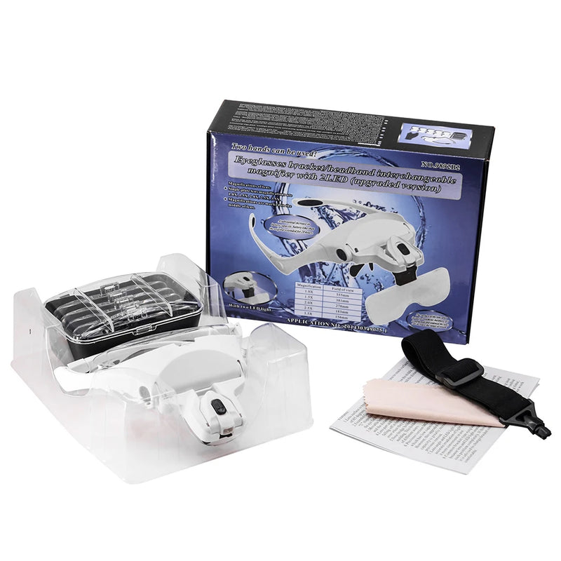 Adjustable LED Head Magnifier – 1.0X to 3.5X Glasses