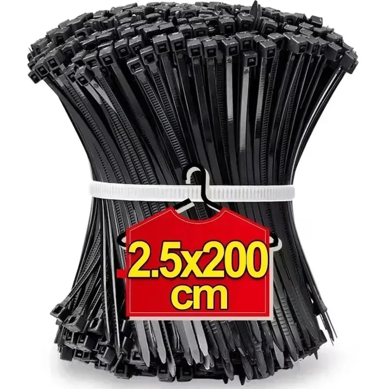 2000/100Pcs Self Locking Nylon Cable Ties Plastic Cord Tie Heavy Duty Cables Fastening Rings Loop Hardware Organizer Wire Straps