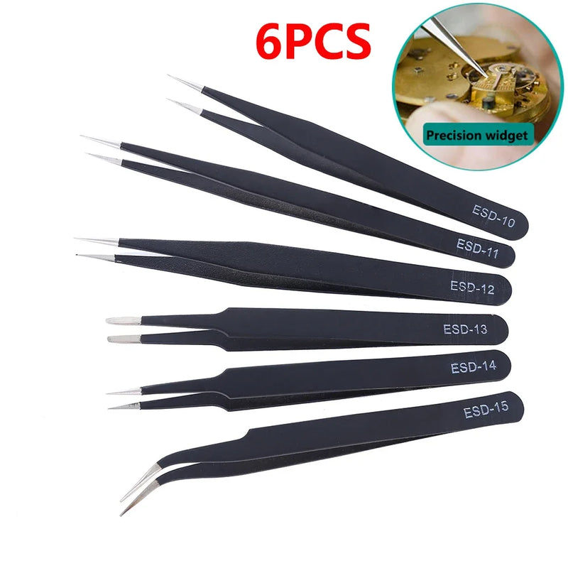 6PCS ESD Stainless Steel Tweezers Set – Anti-Static Precision Tools