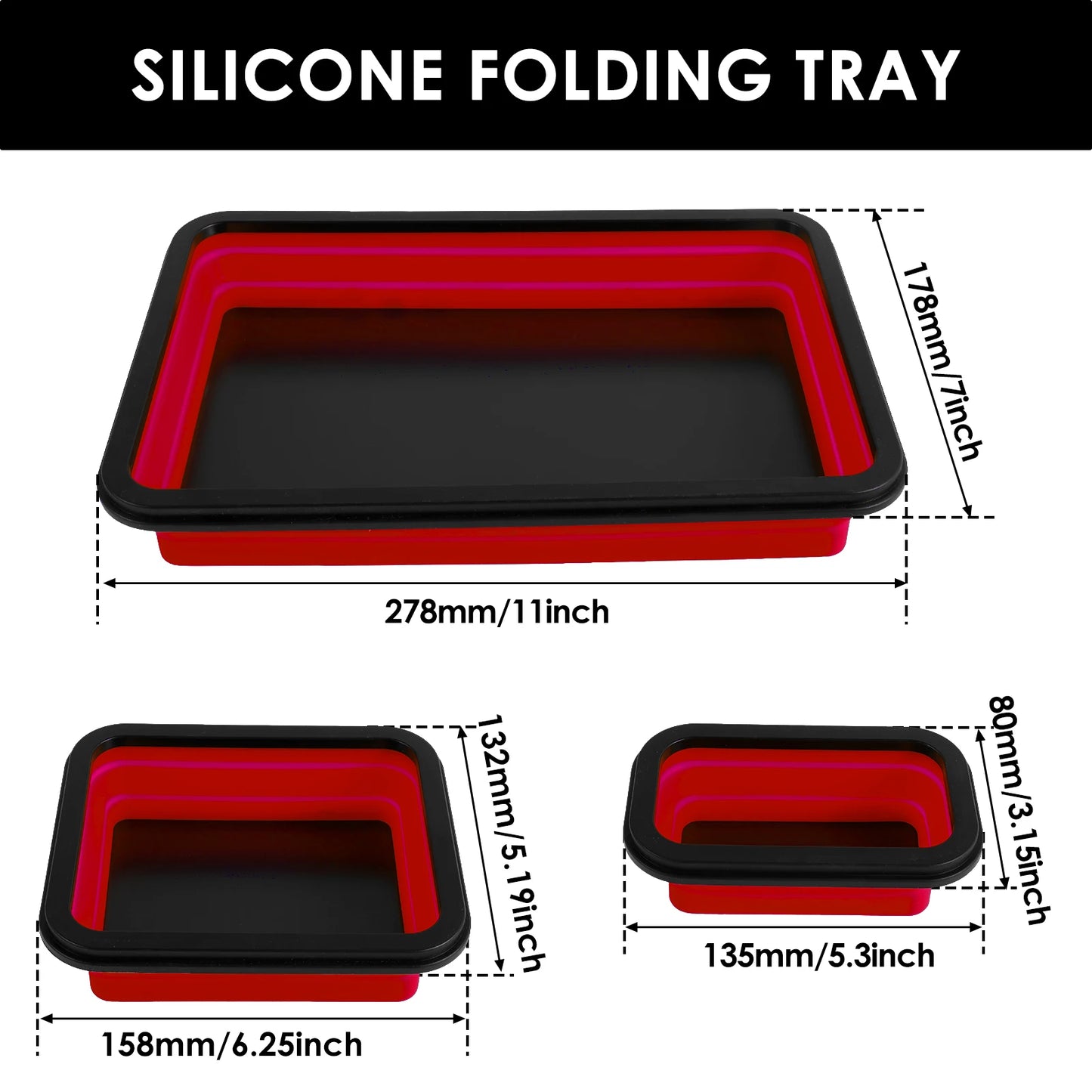 3-Piece Collapsible Magnetic Parts Tray Set – Silicone, Foldable, Multi-Size
