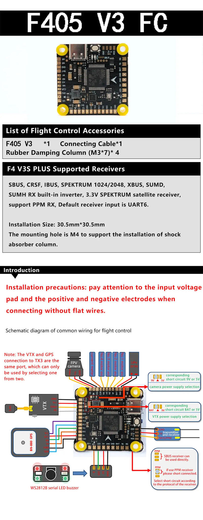 F405 V3 F722 Flight Controller BLS 4-in-1 60A 80A ESC 2-6S Lipo Stack/Flytower for Remote Control FPV Racing Drone Quadcopter