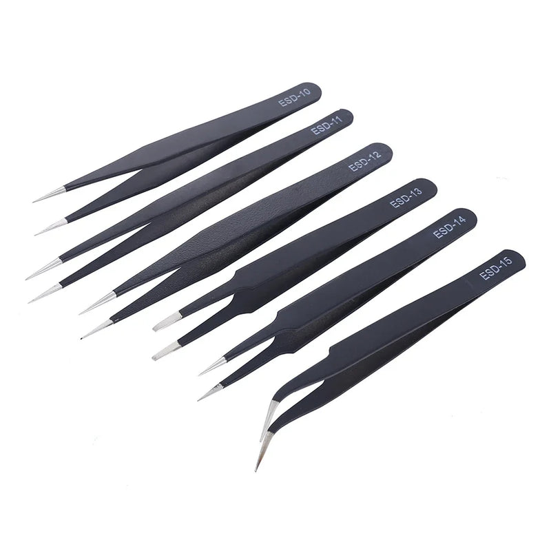 6PCS ESD Stainless Steel Tweezers Set – Anti-Static Precision Tools