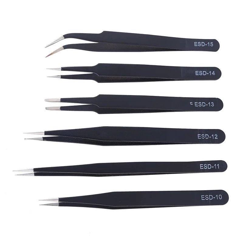 6PCS ESD Stainless Steel Tweezers Set – Anti-Static Precision Tools