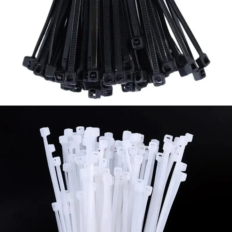 2000/100Pcs Self Locking Nylon Cable Ties Plastic Cord Tie Heavy Duty Cables Fastening Rings Loop Hardware Organizer Wire Straps