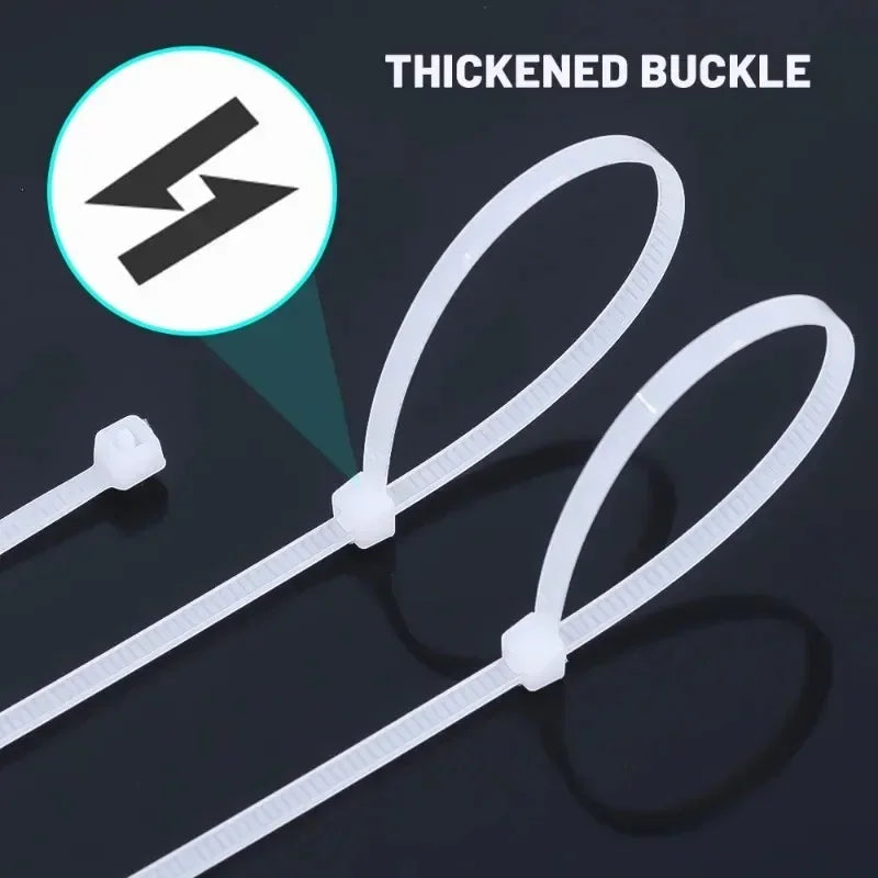 2000/100Pcs Self Locking Nylon Cable Ties Plastic Cord Tie Heavy Duty Cables Fastening Rings Loop Hardware Organizer Wire Straps