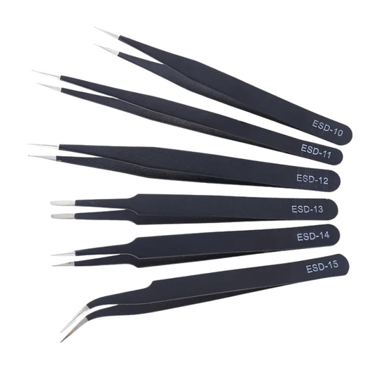 6PCS ESD Stainless Steel Tweezers Set – Anti-Static Precision Tools