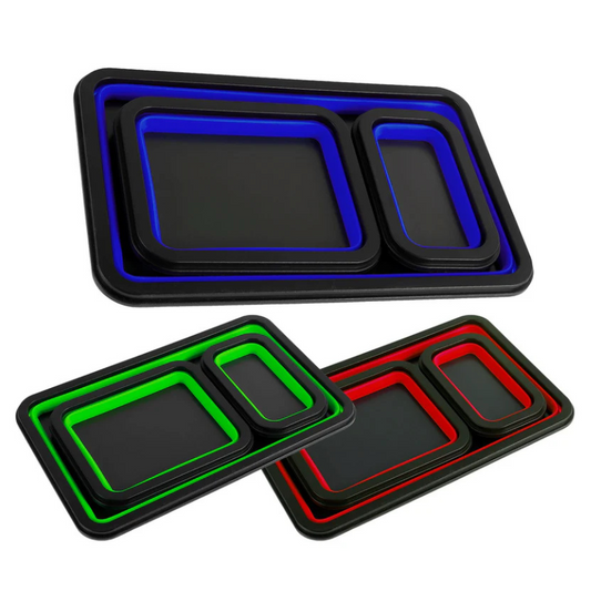 3-Piece Collapsible Magnetic Parts Tray Set – Silicone, Foldable, Multi-Size