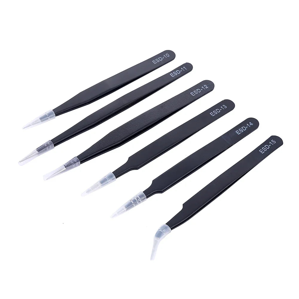 6PCS ESD Stainless Steel Tweezers Set – Anti-Static Precision Tools