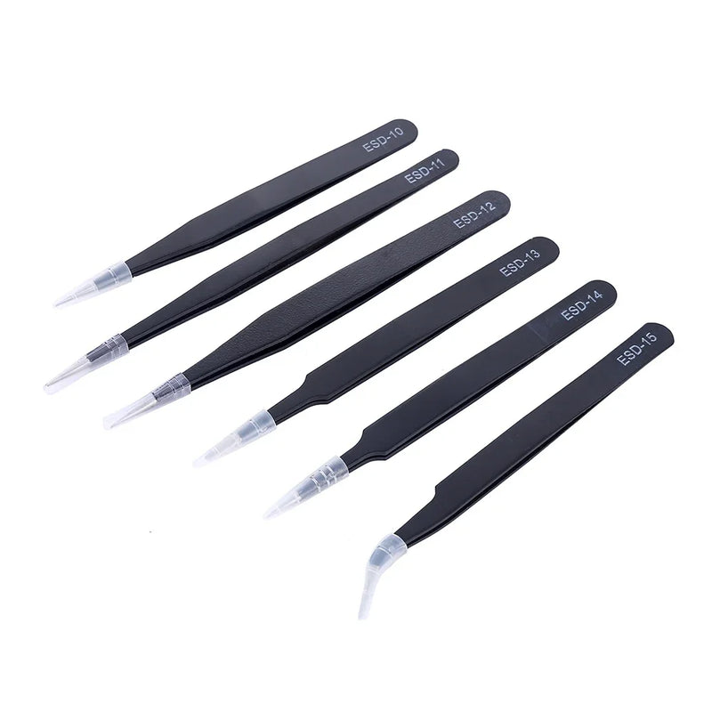 6PCS ESD Stainless Steel Tweezers Set – Anti-Static Precision Tools