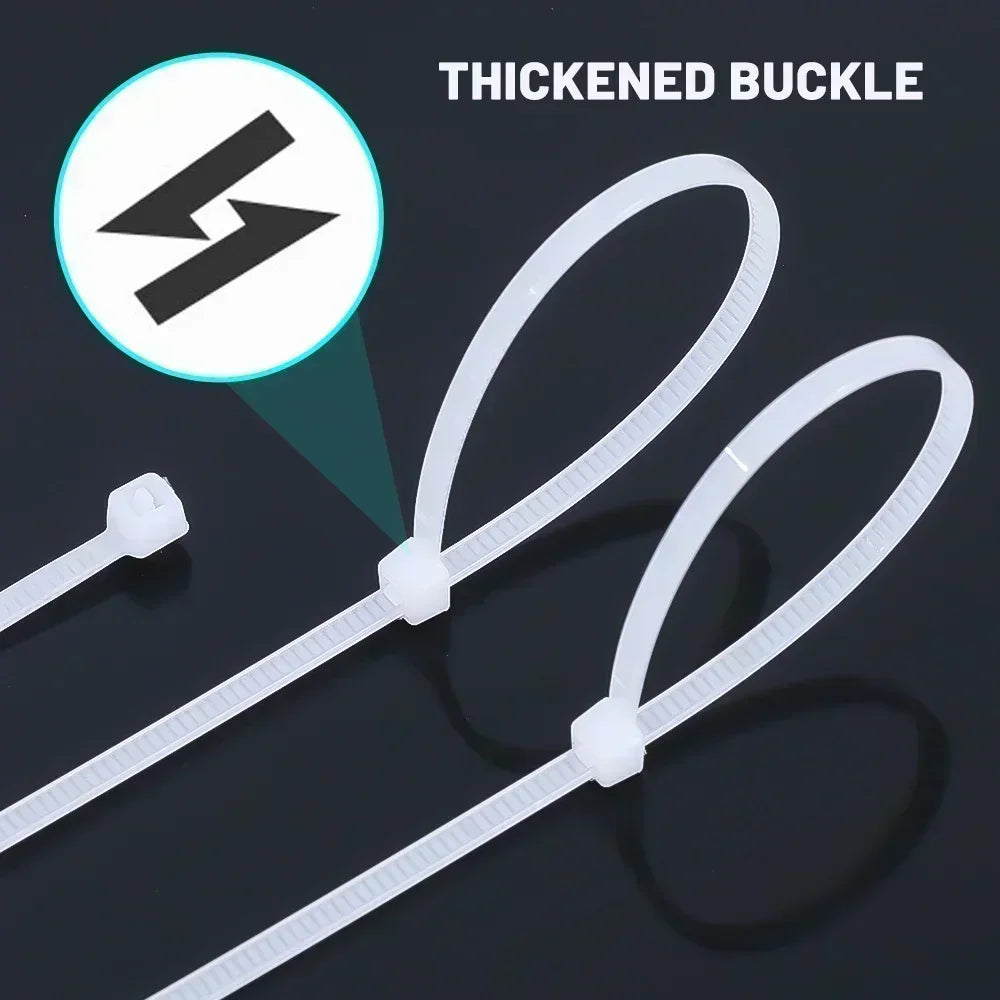 2000/100Pcs Self Locking Nylon Cable Ties Plastic Cord Tie Heavy Duty Cables Fastening Rings Loop Hardware Organizer Wire Straps