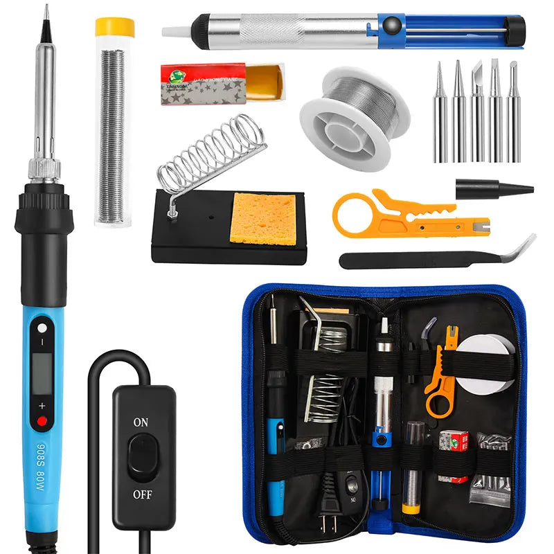 Digital Soldering Iron Kit – 80W Adjustable LCD, Tips & Solder Included