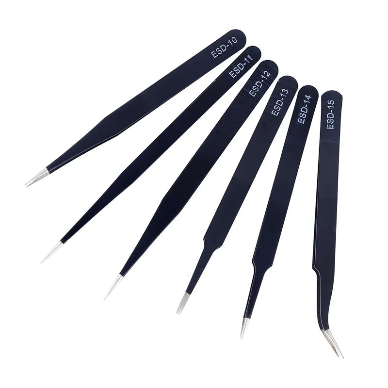 6PCS ESD Stainless Steel Tweezers Set – Anti-Static Precision Tools
