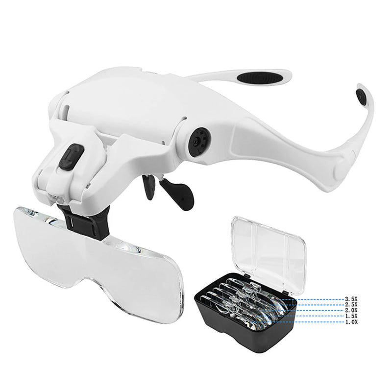 Adjustable LED Head Magnifier – 1.0X to 3.5X Glasses