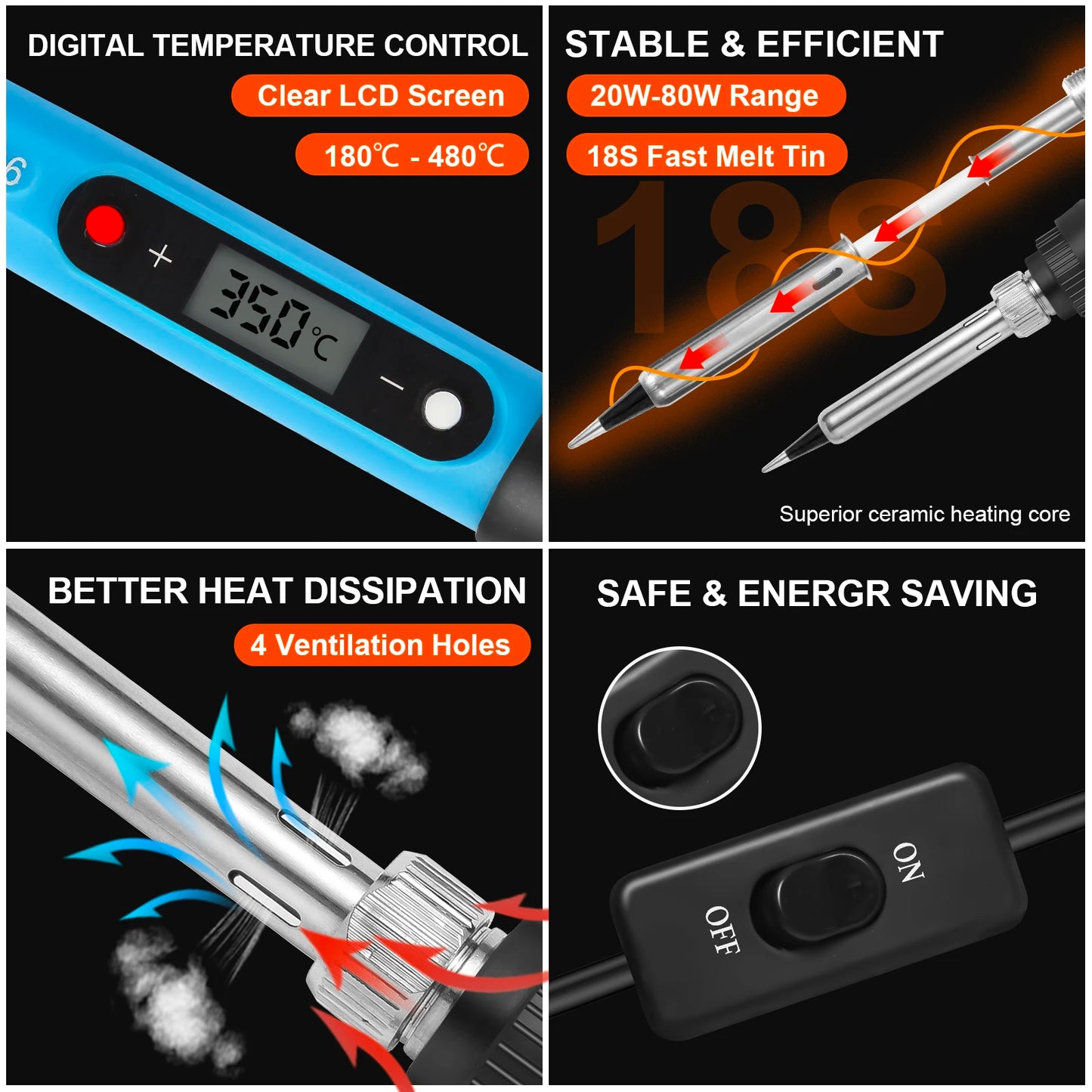 Digital Soldering Iron Kit – 80W Adjustable LCD, Tips & Solder Included